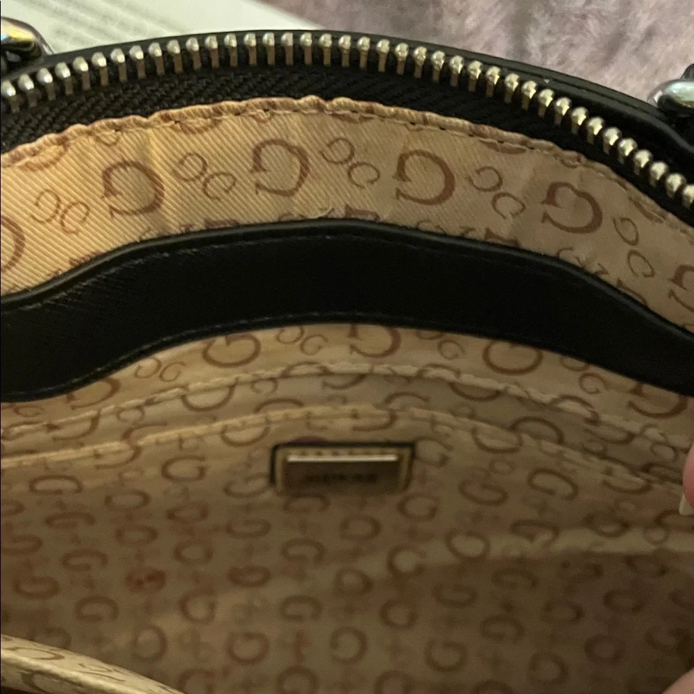 Guess Black Gray Monogram Key Charm Satchel